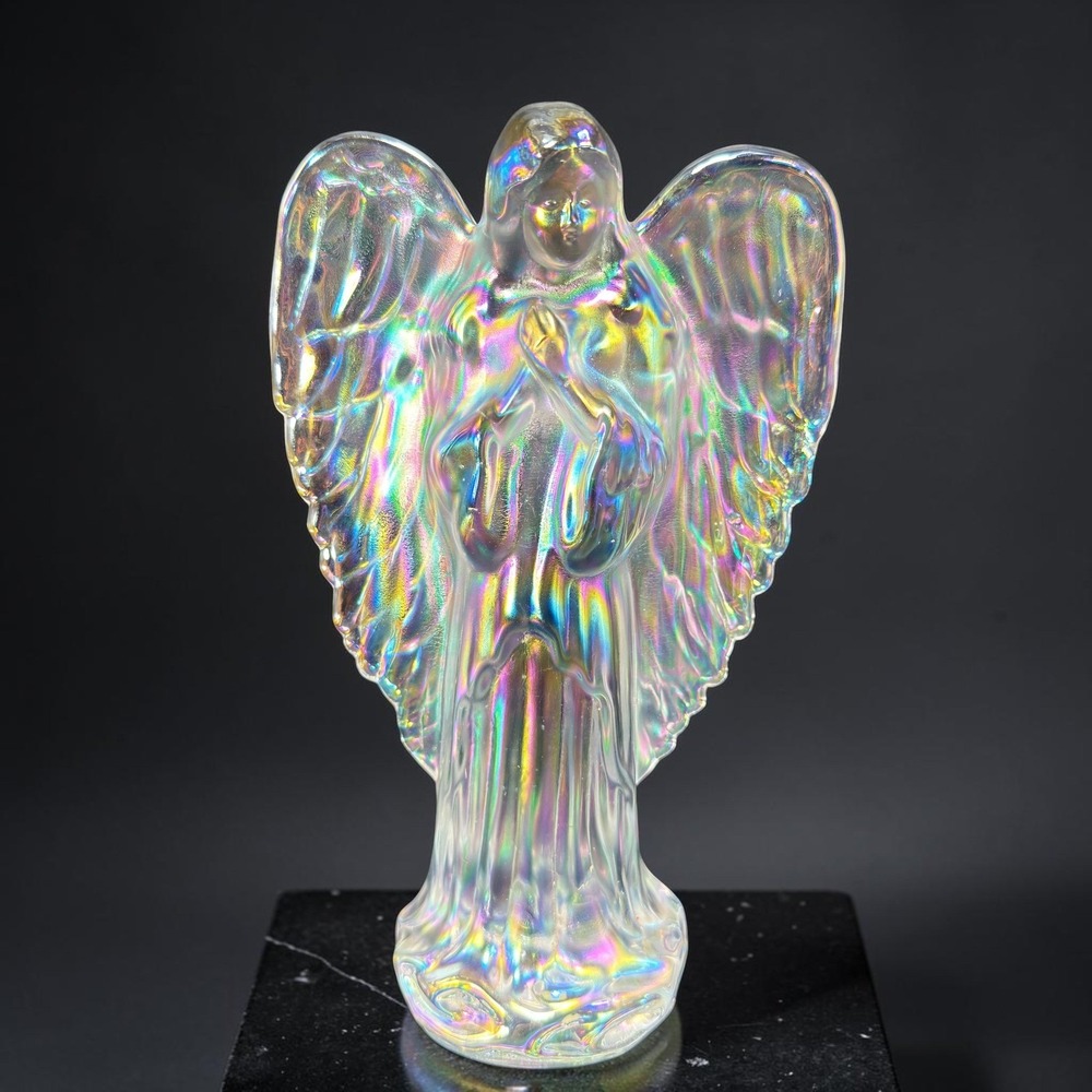 Silvestri Iridescent Glass Angel Figurine Praying Aurora Borealis Art Glass VTG